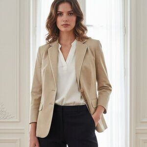 Liz Claiborne tan white piping blazer jacket size 10